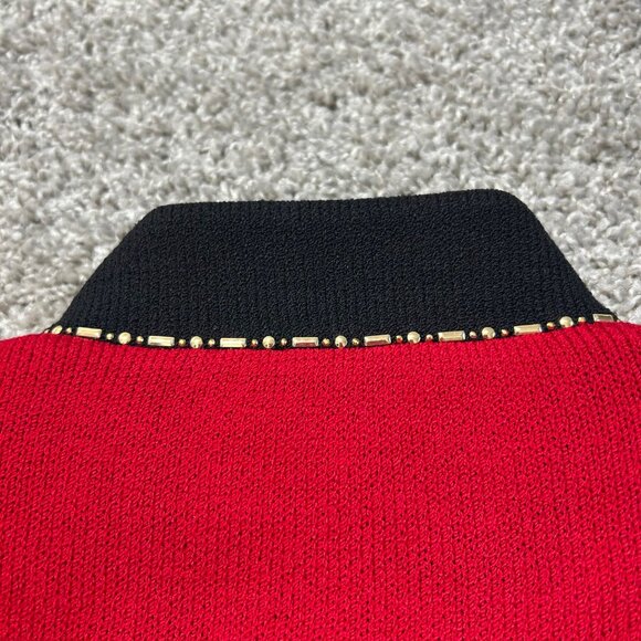 St. John Collection Womens Sz 8 Red Knit Blazer & Black Tank Set Gold Button - Picture 6 of 14